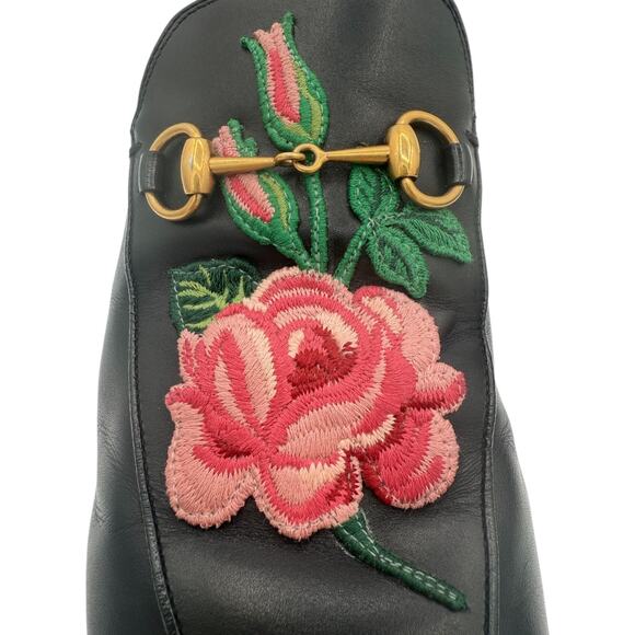 Gucci Princetown Horsebit Loafer Floral Flower Black Leather Mules EU 41 US 11 - Picture 2 of 16